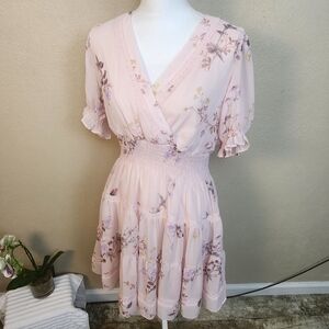 Taylor Yellow Floral On Pink Mini Dress Size 8 (5798)